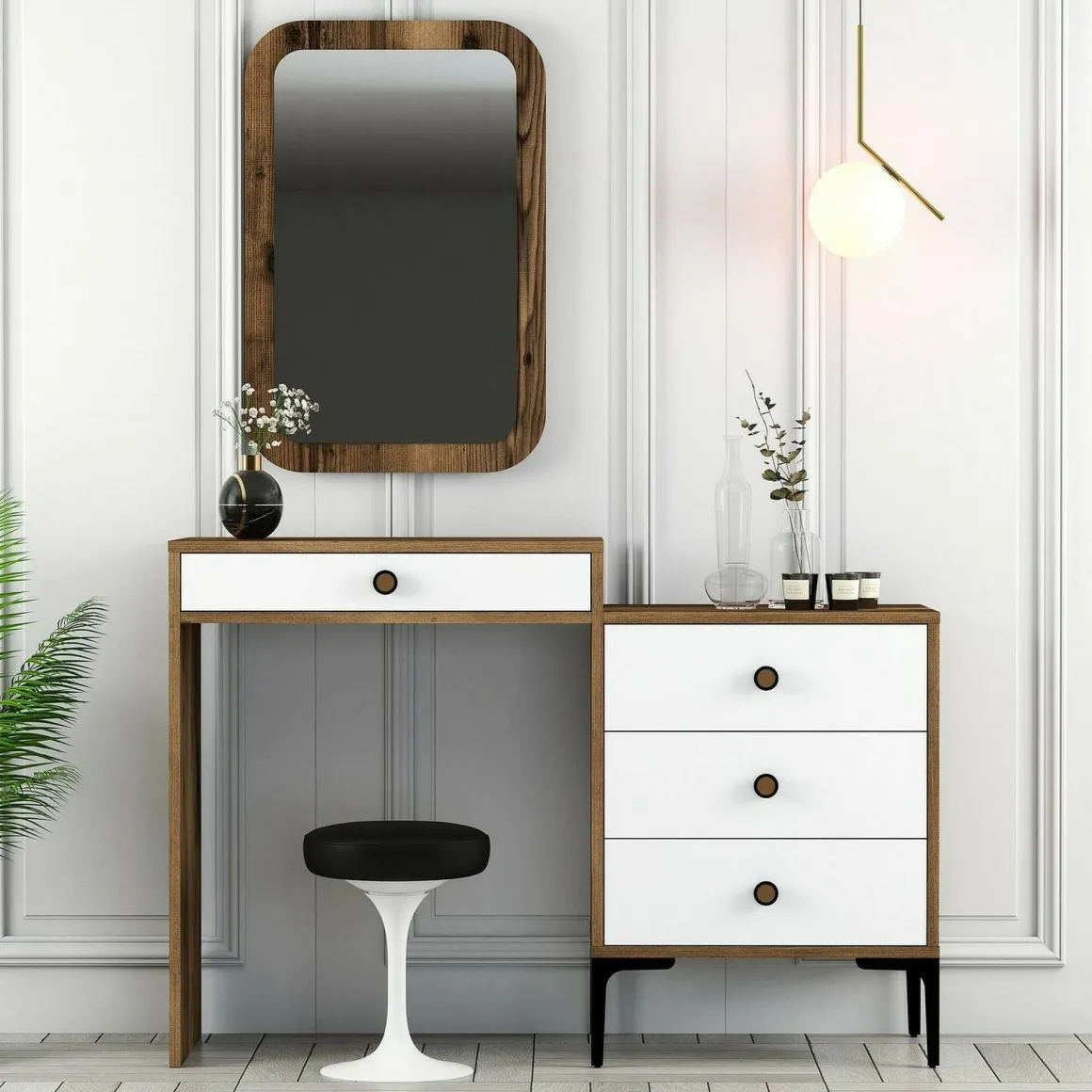 Consolle trucco 124x40x84h cm noce e bianco - Namtheun