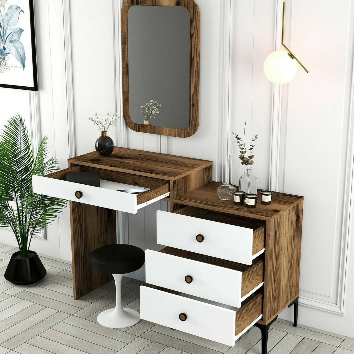 Consolle trucco 124x40x84h cm noce e bianco - Namtheun