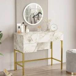Consolle > Dmora Consolle 88x44x77h cm bianco e oro - Scoppito Oro, Bianco