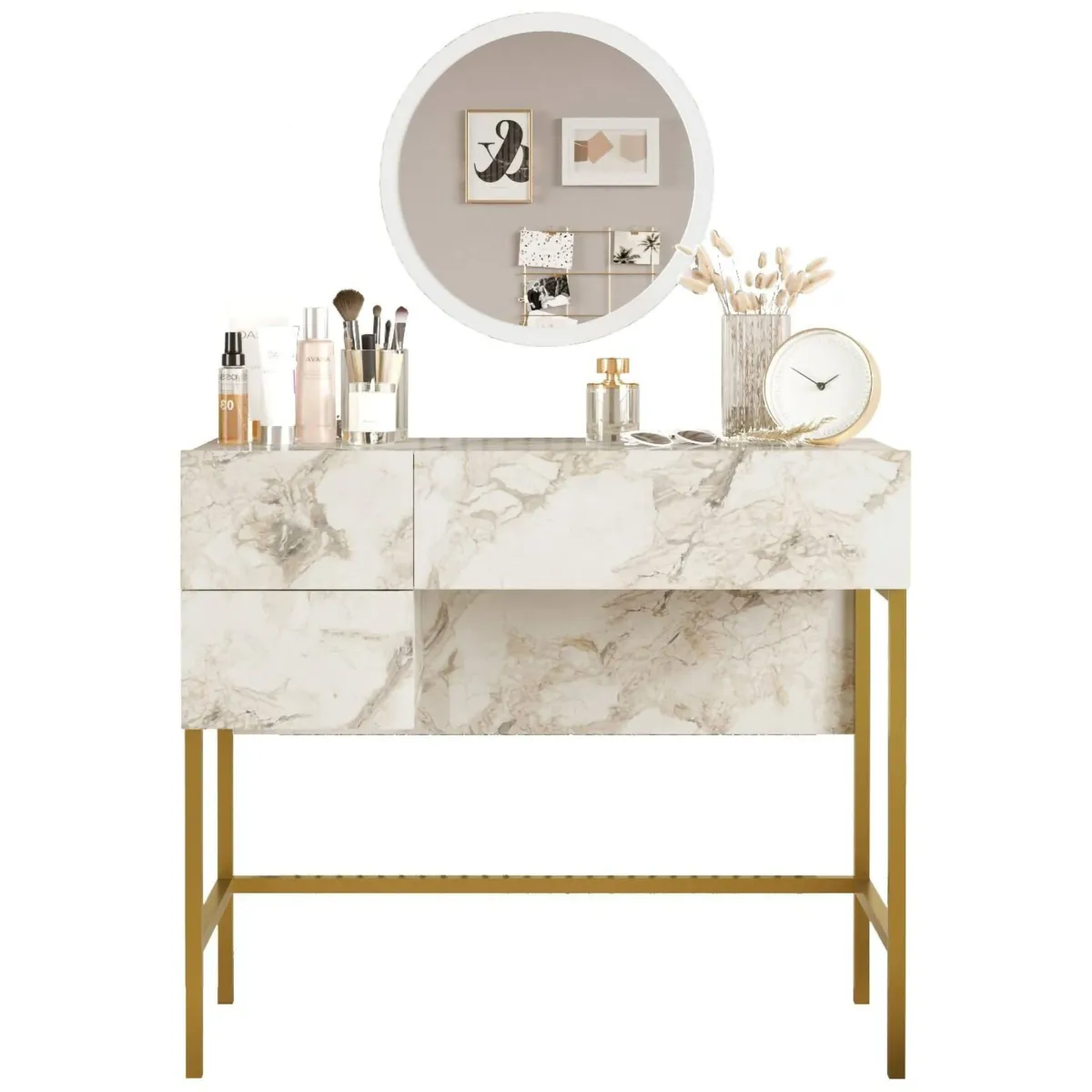 Consolle > Dmora Consolle 88x44x77h cm bianco e oro - Scoppito Oro, Bianco