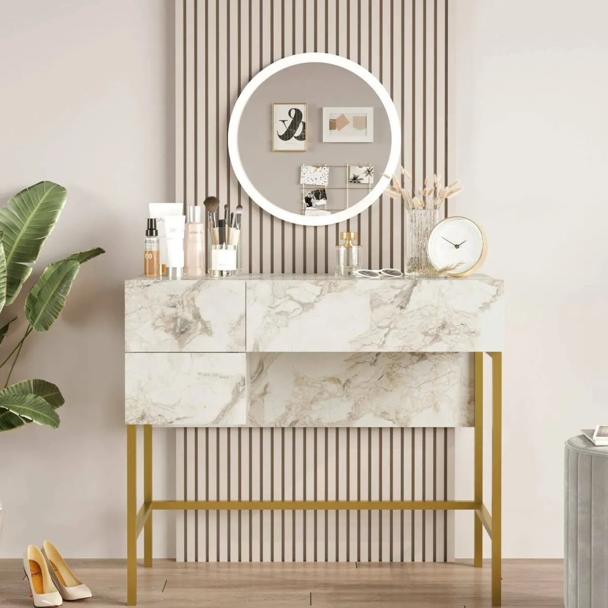 Consolle > Dmora Consolle 88x44x77h cm bianco e oro - Scoppito Oro, Bianco