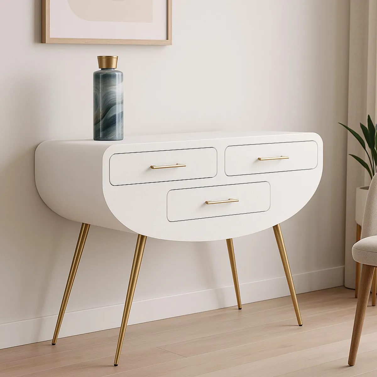 Consolle > Dmora Consolle 110x40x80h cm bianco e oro - Tomato Oro, Bianco