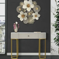 Consolle > Dmora Consolle 100x40x75h cm crema e bianco - Abstraktes Bianco, Bianco Crema