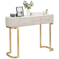 Consolle > Dmora Consolle 100x40x80h cm crema e oro - Ronda Oro, Bianco Crema