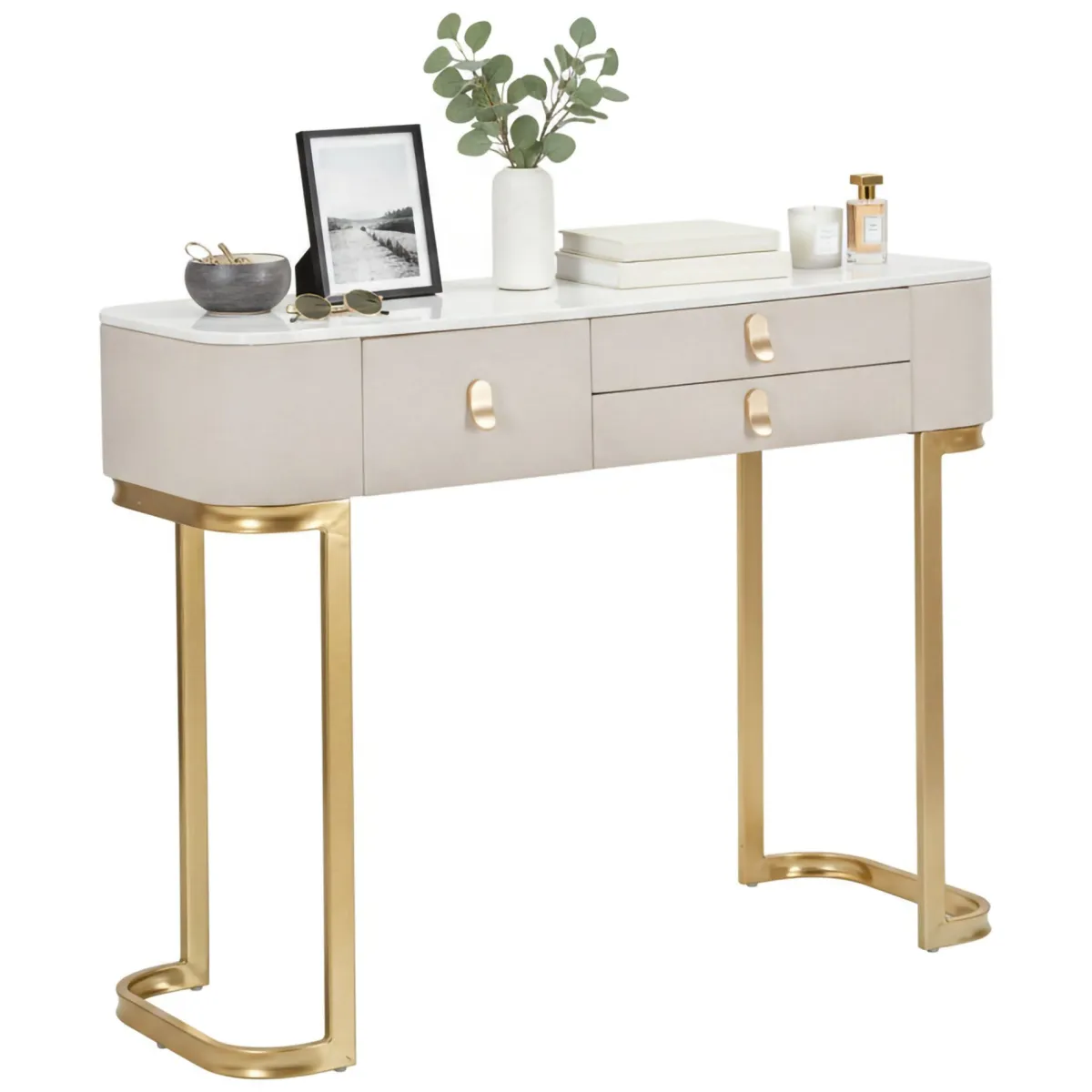 Consolle > Dmora Consolle 100x40x80h cm crema e oro - Ronda Oro, Bianco Crema