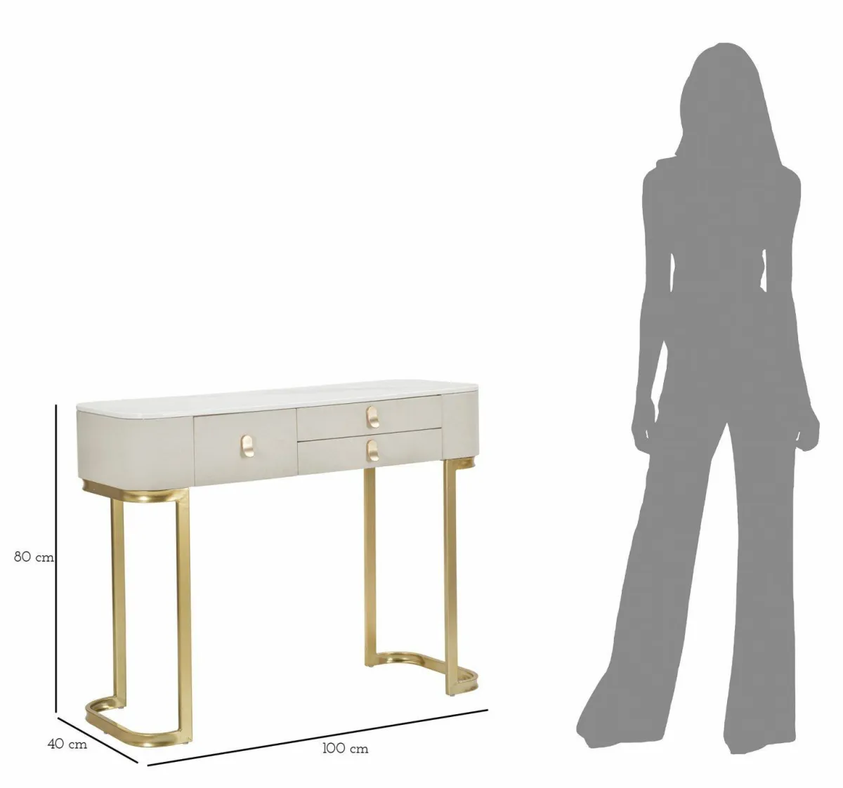 Consolle > Dmora Consolle 100x40x80h cm crema e oro - Ronda Oro, Bianco Crema