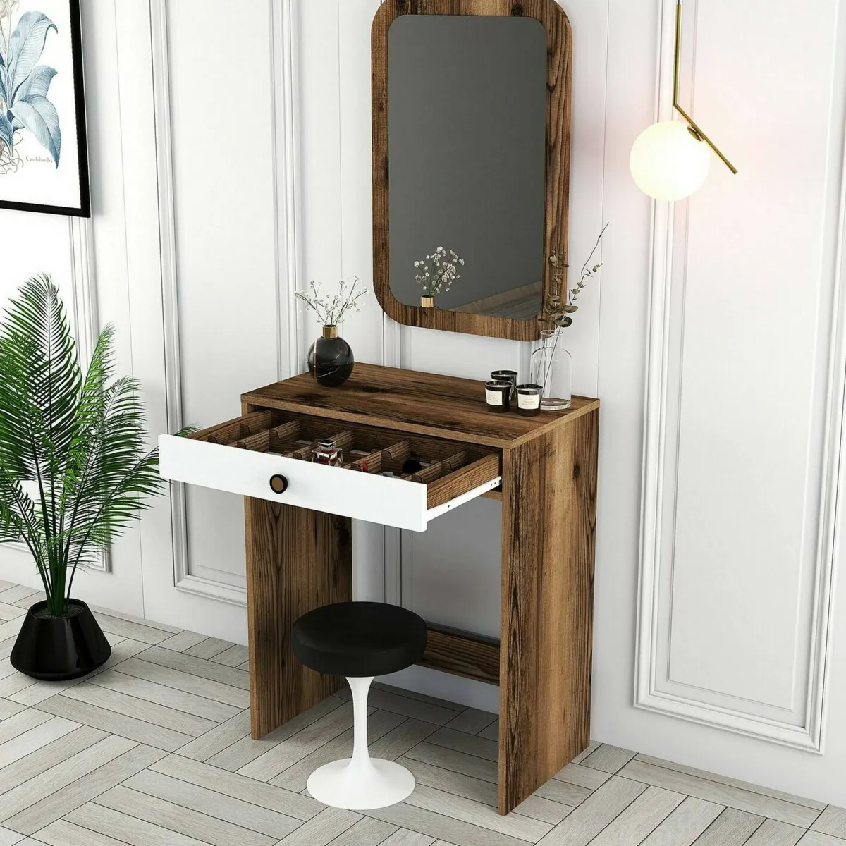 Consolle|Salotto > Dmora Consolle 70x84x40h cm noce e bianco - Baunei Bianco, Marrone Noce