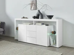 Cucina|Salotto > Dmora Credenza Aba, 180x40h80 cm, lucido Bianco