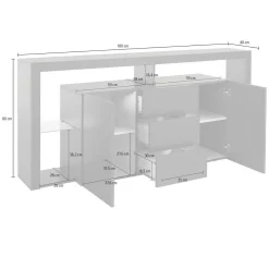 Cucina|Salotto > Dmora Credenza Aba, 180x40h80 cm, lucido Bianco