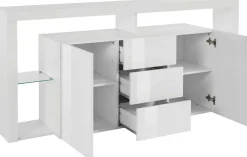 Cucina|Salotto > Dmora Credenza Aba, 180x40h80 cm, lucido Bianco