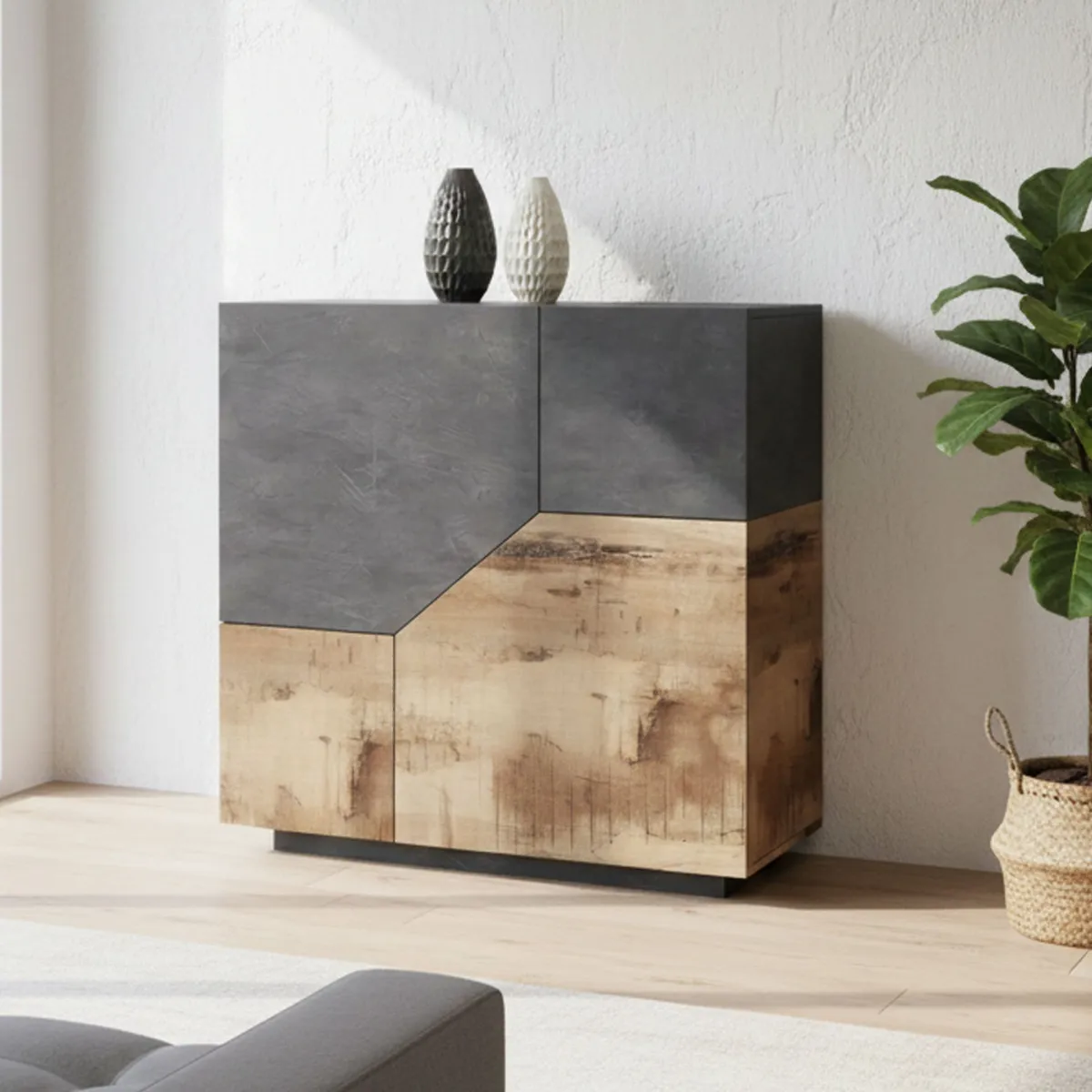 Cucina|Madie > Dmora Credenza acero e ardesia 100x43x106h cm 2 ante - Arbal Grigio Ardesia, Marrone Acero