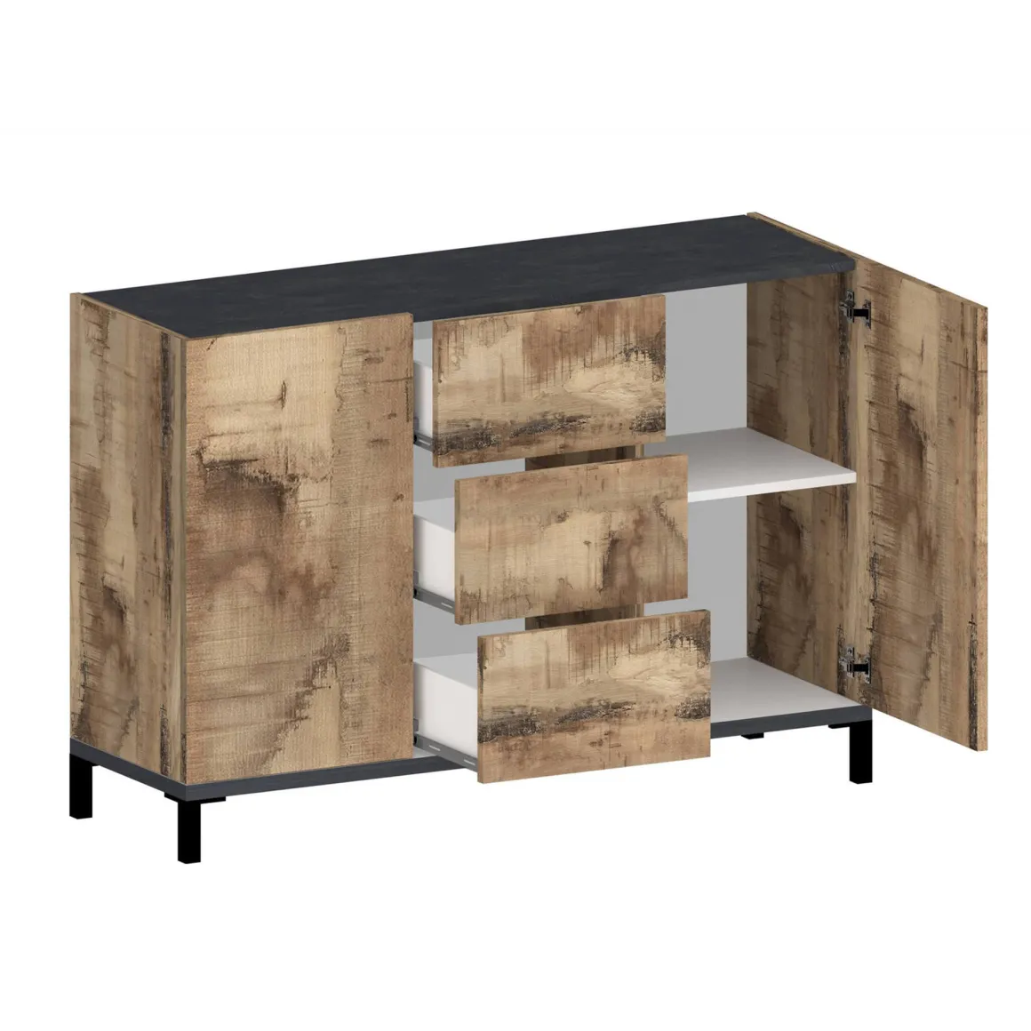 Credenza acero e ardesia 120x40x80h cm 2 ante e 3 cassetti - Jessie