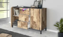 Credenza acero e ardesia 120x40x80h cm 2 ante e 3 cassetti - Jessie