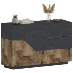 Credenza acero e ardesia 141x43x86h cm 2 ante e 3 cassetti - All