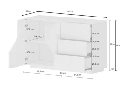 Credenza acero e ardesia 141x43x86h cm 2 ante e 3 cassetti - All