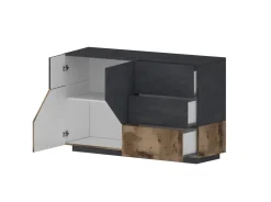 Credenza acero e ardesia 141x43x86h cm 2 ante e 3 cassetti - All