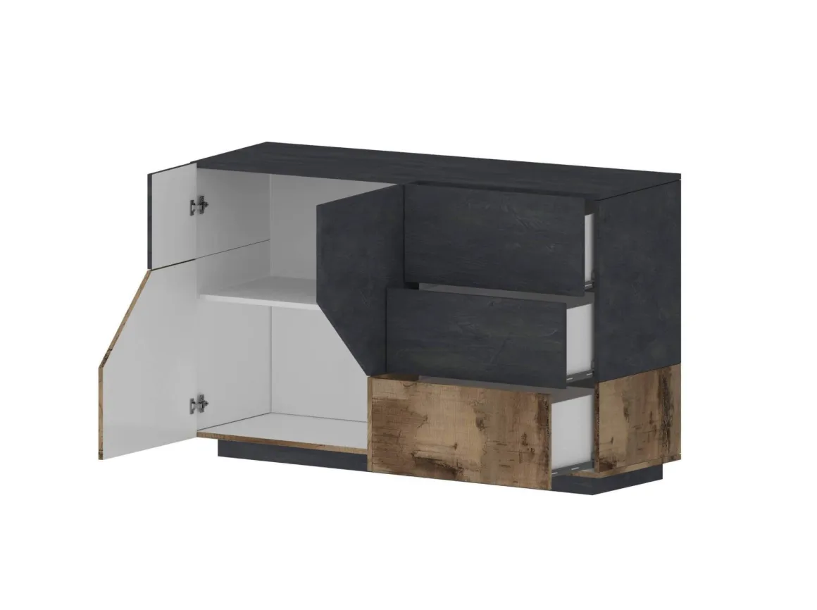 Credenza acero e ardesia 141x43x86h cm 2 ante e 3 cassetti - All