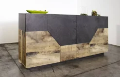 Cucina|Madie > Dmora Credenza acero e ardesia 158x43x86h cm 4 ante - Agis Grigio Ardesia, Marrone Acero