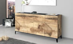 Credenza acero e ardesia 160x40x82h cm 3 ante e 3 cassetti - Abic
