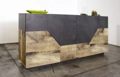 Cucina|Salotto > Dmora Credenza acero e ardesia 200x43x86h cm 4 ante - Ania Grigio Ardesia, Marrone Acero