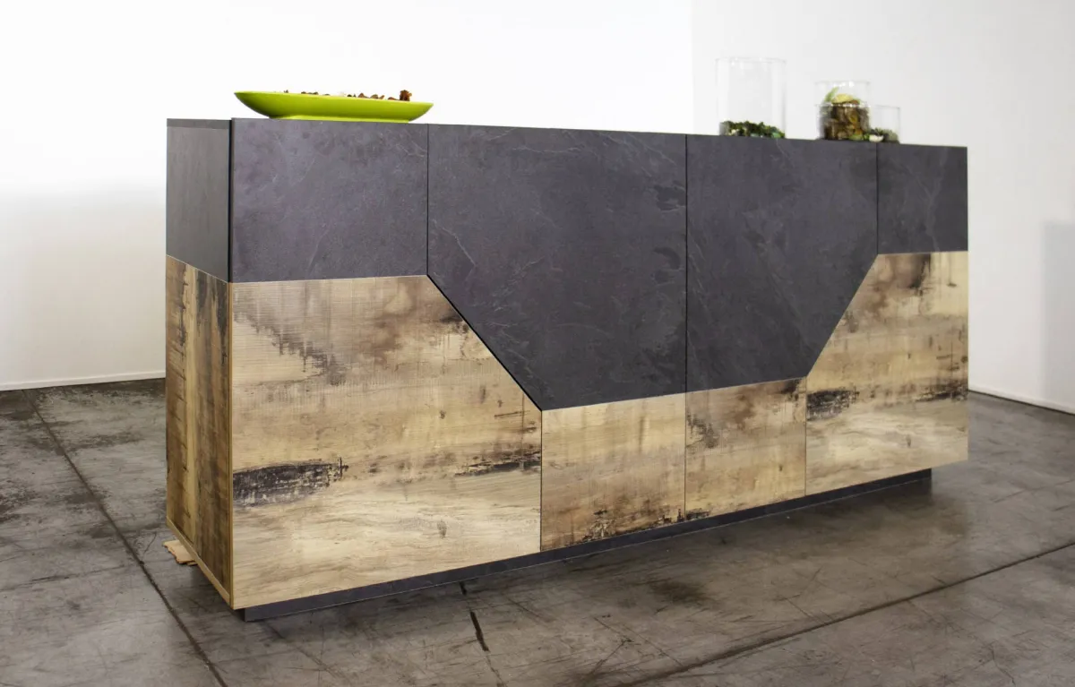 Cucina|Salotto > Dmora Credenza acero e ardesia 200x43x86h cm 4 ante - Ania Grigio Ardesia, Marrone Acero