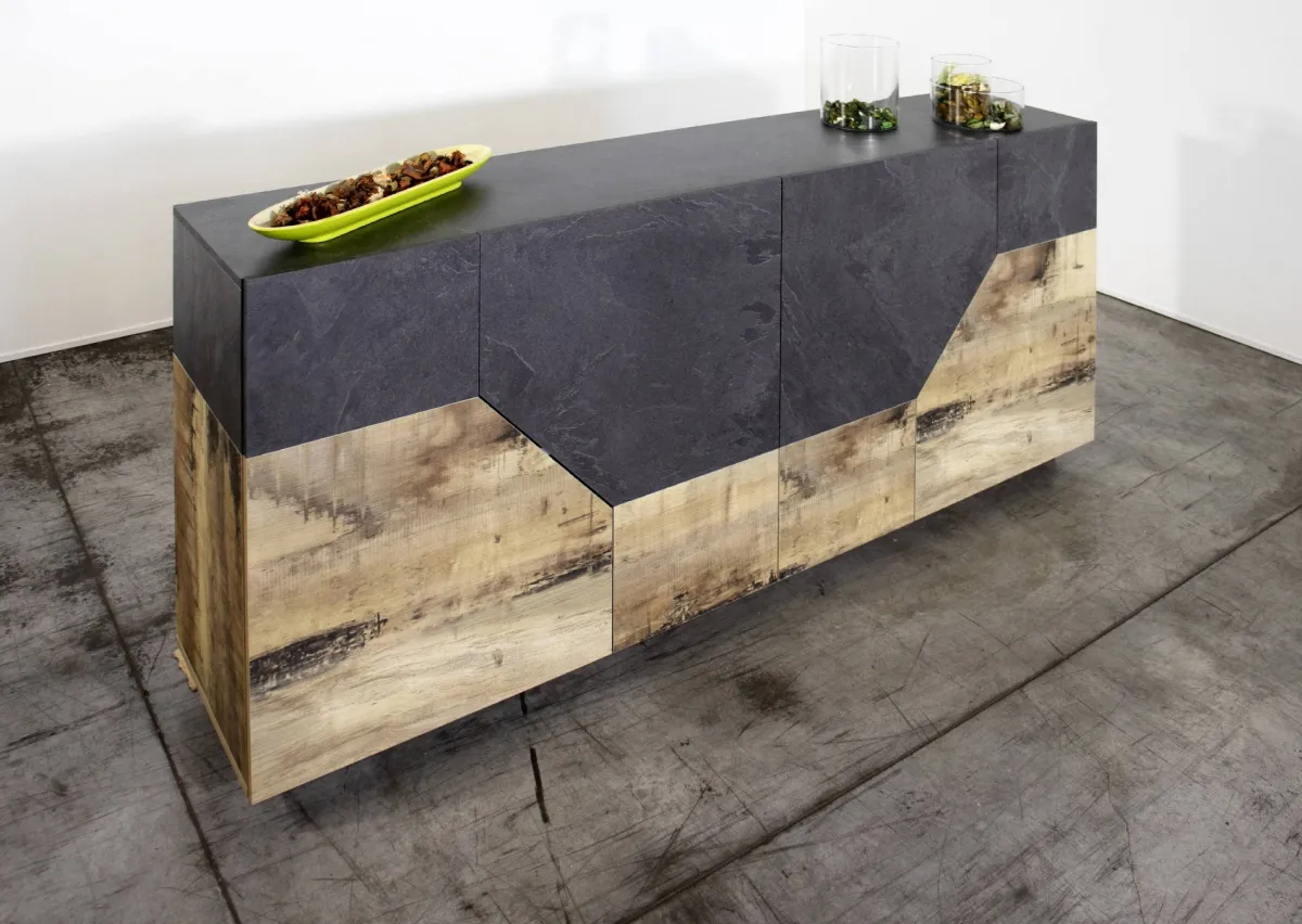 Cucina|Salotto > Dmora Credenza acero e ardesia 200x43x86h cm 4 ante - Ania Grigio Ardesia, Marrone Acero