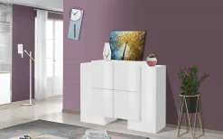 Cucina|Salotto > Dmora Credenza Age, cm 130x45h100, Bianco lucido e Ardesia Grigio Ardesia, Bianco Lucido