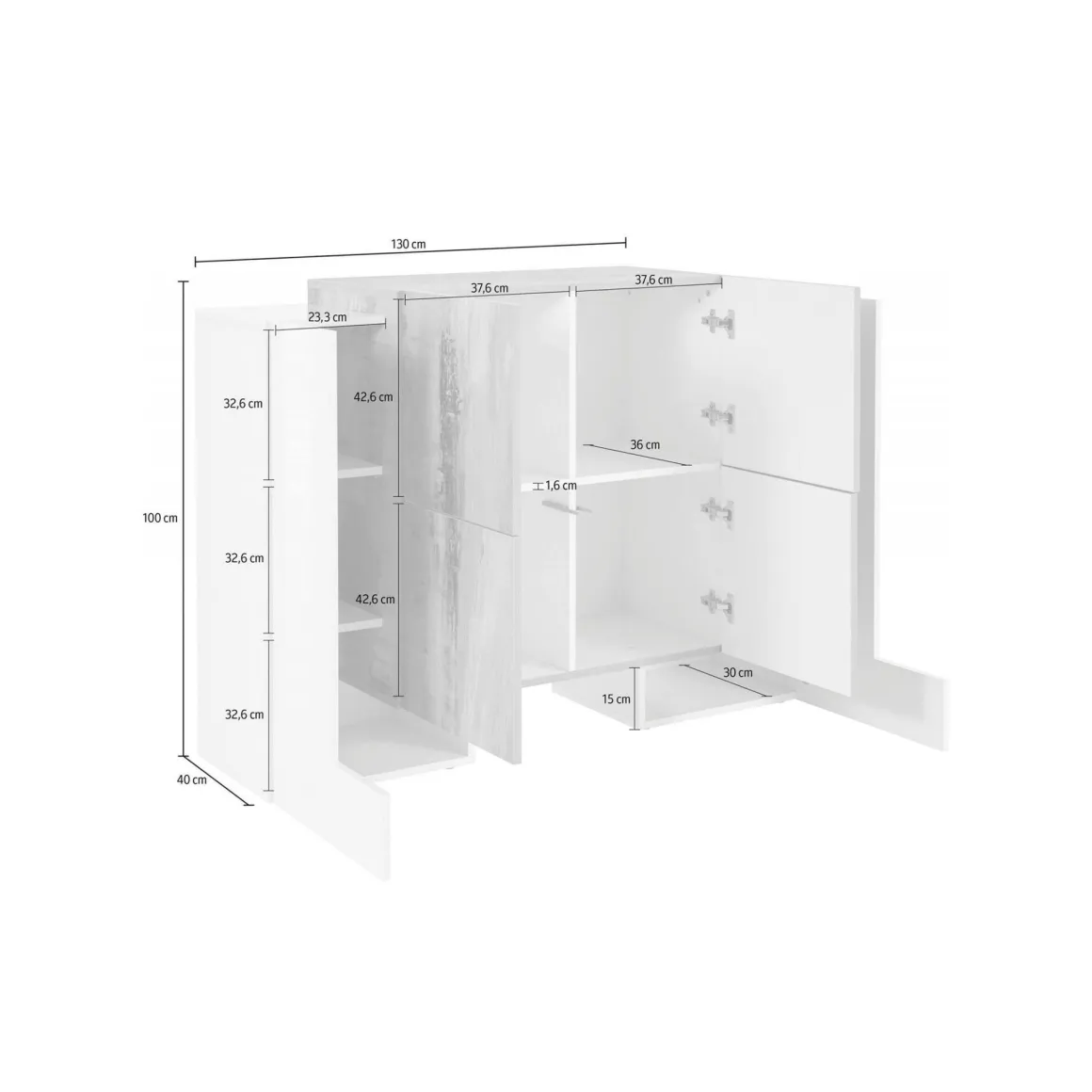 Credenza Age, cm 130x45h100, Bianco lucido