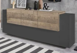 Credenza Akirum, cm 220x45h86, Antracite e Acero