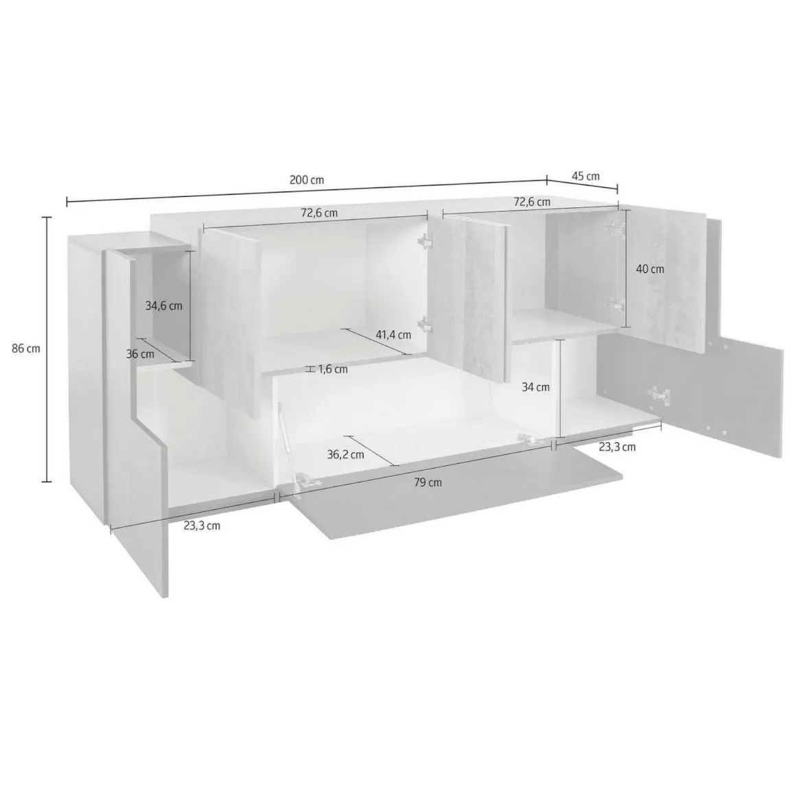 Credenza Akirum, cm 220x45h86, Antracite e Acero