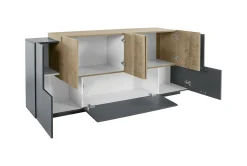 Credenza Akirum, cm 220x45h86, Antracite e Acero
