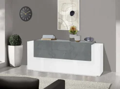 Cucina|Salotto > Dmora Credenza Akirum, cm 220x45h86, Bianco lucido e Ardesia Grigio Ardesia, Bianco Lucido