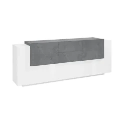 Cucina|Salotto > Dmora Credenza Akirum, cm 220x45h86, Bianco lucido e Ardesia Grigio Ardesia, Bianco Lucido