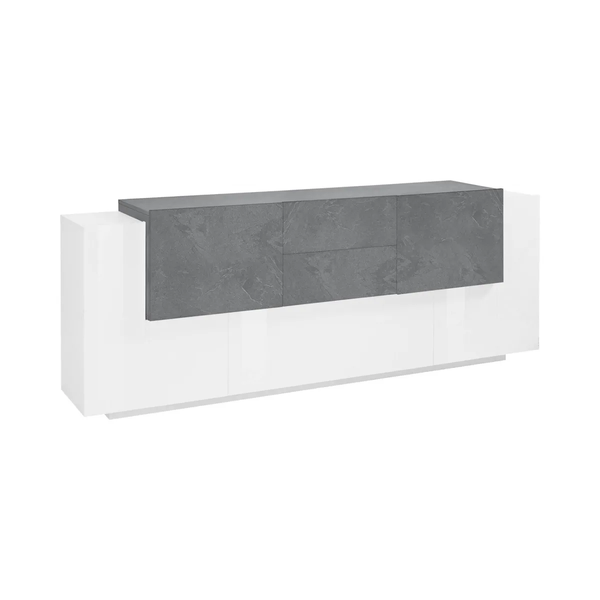 Cucina|Salotto > Dmora Credenza Akirum, cm 220x45h86, Bianco lucido e Ardesia Grigio Ardesia, Bianco Lucido