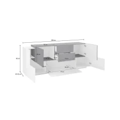 Cucina|Salotto > Dmora Credenza Akirum, cm 220x45h86, Bianco lucido e Ardesia Grigio Ardesia, Bianco Lucido