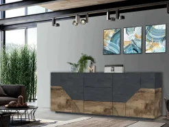 Cucina|Salotto > Dmora Credenza Almira, cm 220x43h86, Ardesia e Acero Grigio Ardesia, Marrone Acero