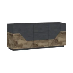 Cucina|Salotto > Dmora Credenza Almira, cm 220x43h86, Ardesia e Acero Grigio Ardesia, Marrone Acero