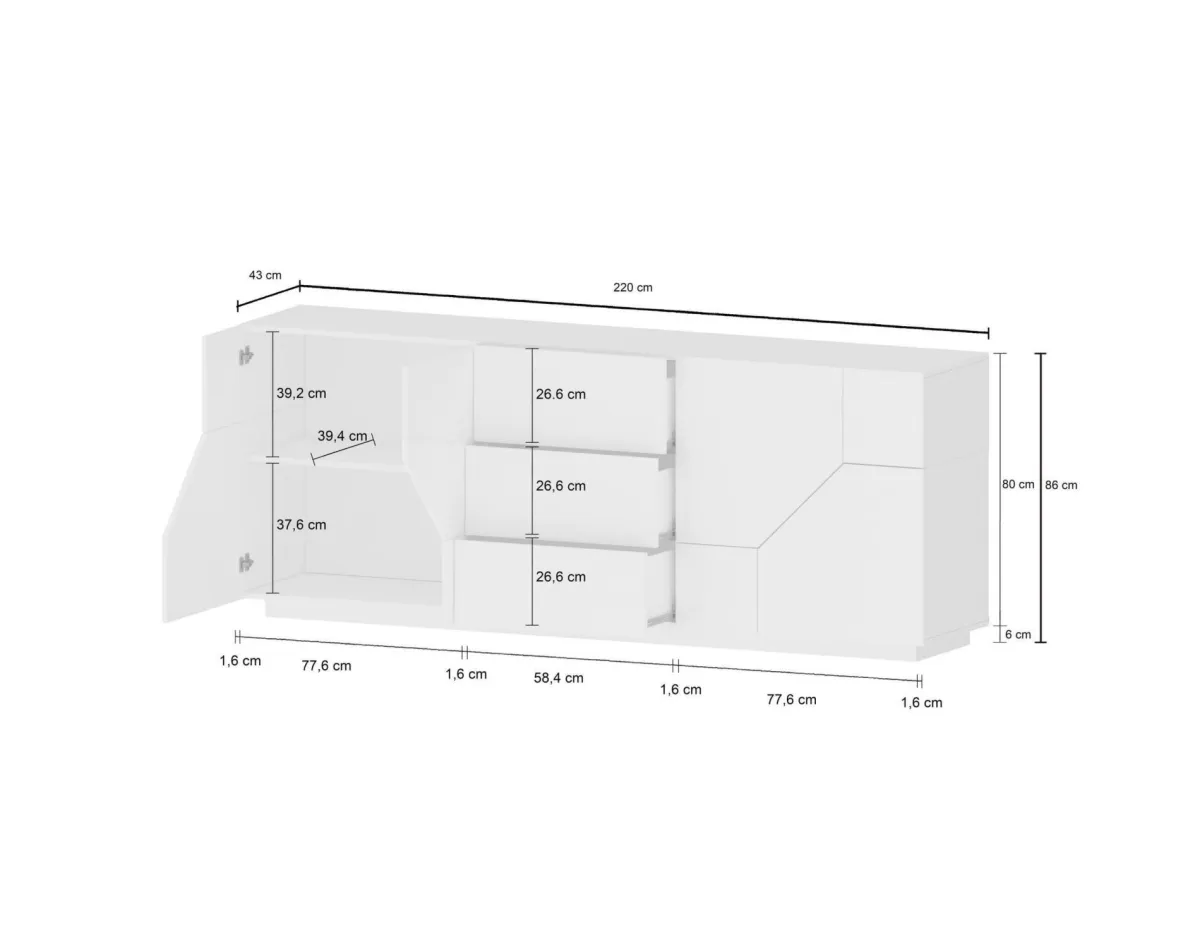 Cucina|Salotto > Dmora Credenza Almira, cm 220x43h86, Ardesia e Acero Grigio Ardesia, Marrone Acero