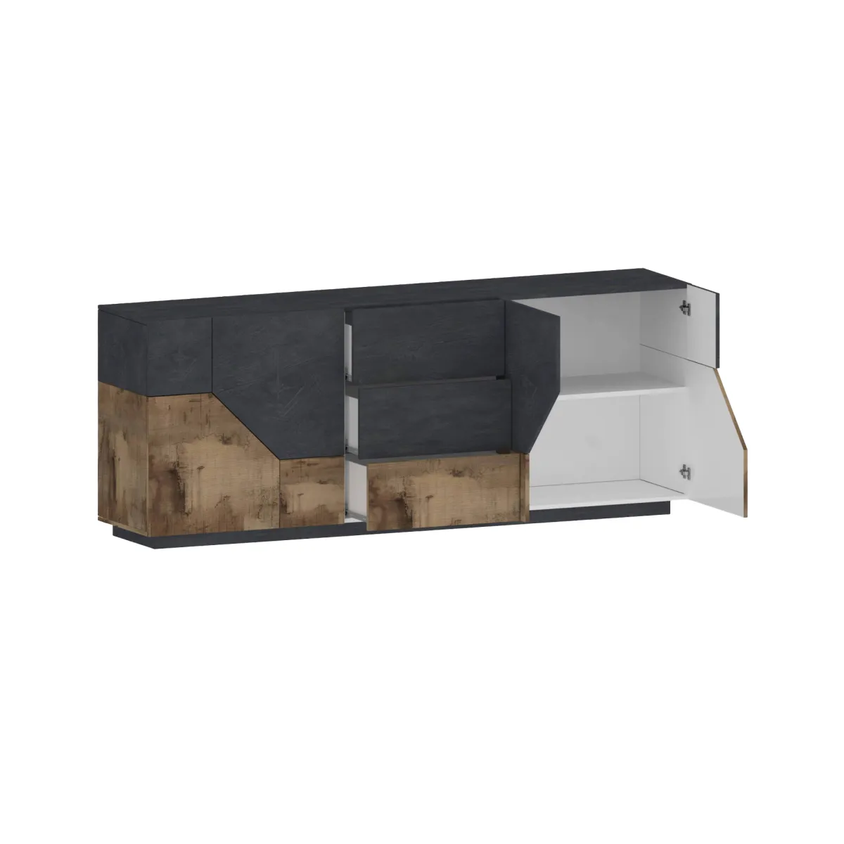 Cucina|Salotto > Dmora Credenza Almira, cm 220x43h86, Ardesia e Acero Grigio Ardesia, Marrone Acero