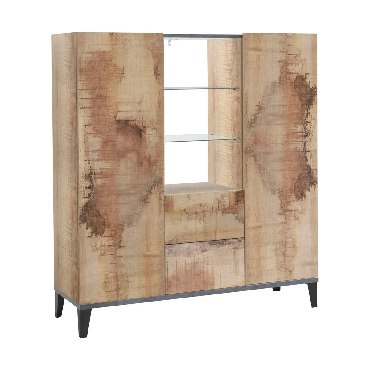 Cucina|Salotto > Dmora Credenza alta acero e ardesia 120x40x132h cm 2 ante e 2 cassetti - Scirocco Grigio Ardesia, Marrone Acero