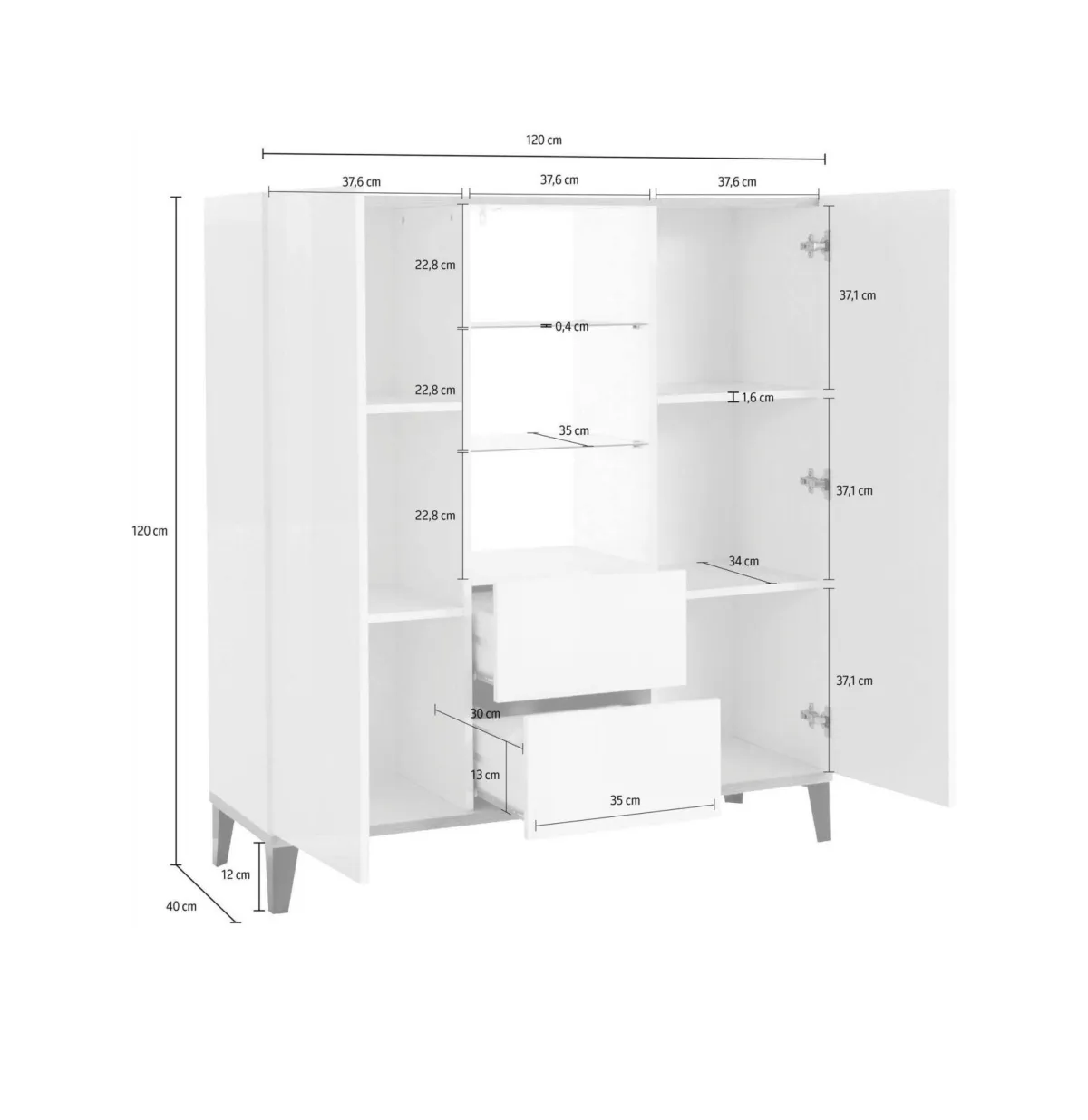 Cucina|Salotto > Dmora Credenza alta acero e ardesia 120x40x132h cm 2 ante e 2 cassetti - Scirocco Grigio Ardesia, Marrone Acero