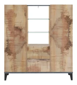 Cucina|Salotto > Dmora Credenza alta acero e ardesia 120x40x132h cm 2 ante e 2 cassetti - Scirocco Grigio Ardesia, Marrone Acero