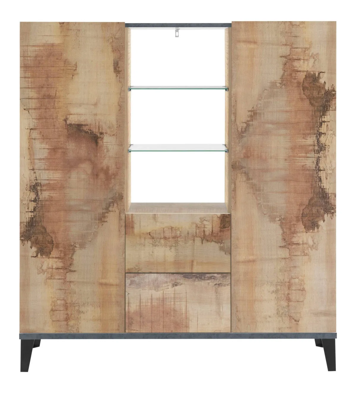 Cucina|Salotto > Dmora Credenza alta acero e ardesia 120x40x132h cm 2 ante e 2 cassetti - Scirocco Grigio Ardesia, Marrone Acero
