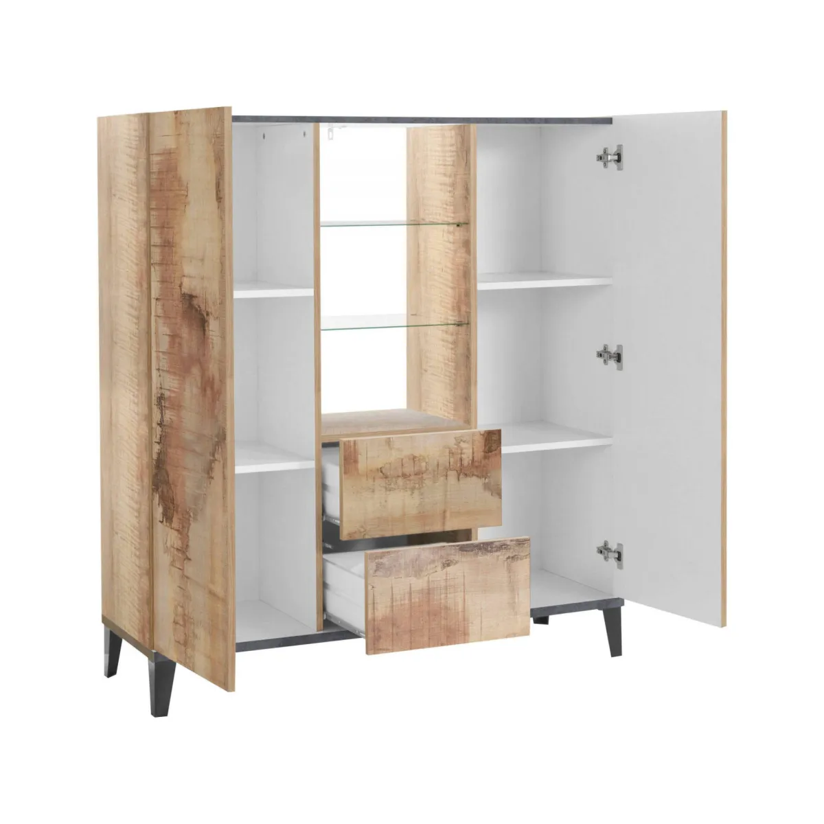 Cucina|Salotto > Dmora Credenza alta acero e ardesia 120x40x132h cm 2 ante e 2 cassetti - Scirocco Grigio Ardesia, Marrone Acero