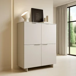 Madie|Credenze > Dmora Credenza alta beige 100x41x145h cm 4 ante - Colonno Beige Cashmere