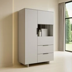 Credenza alta beige 90x41x170h cm 2 ante e 2 cassetti - Rimella