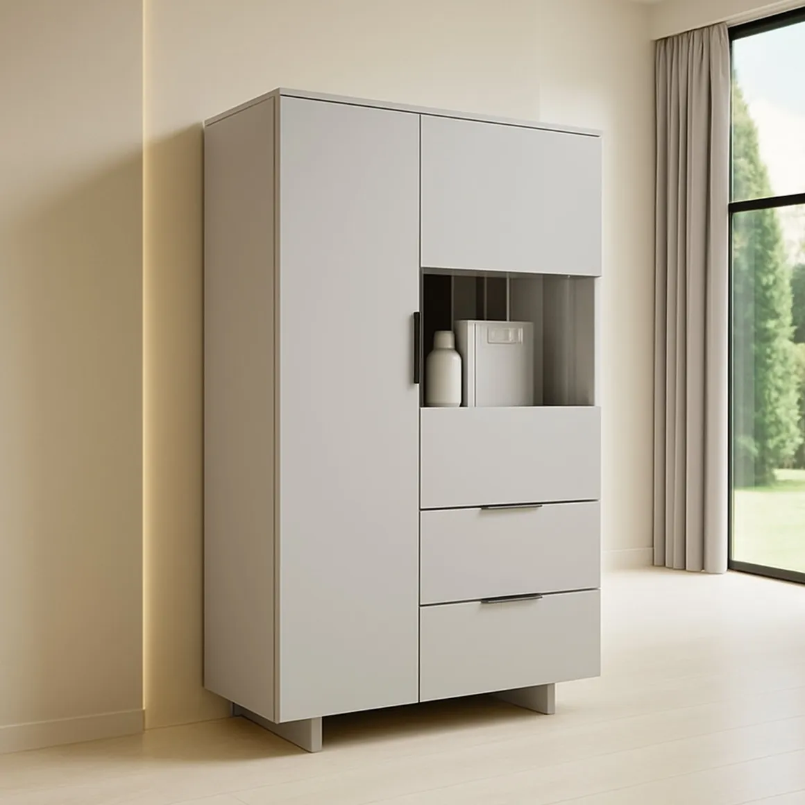 Credenza alta beige 90x41x170h cm 2 ante e 2 cassetti - Rimella