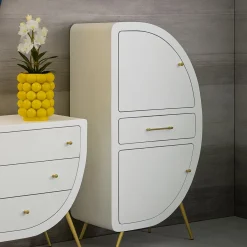 Credenza alta bianca e oro 60x32x133h cm 2 ante e 1 cassetto - Tellier