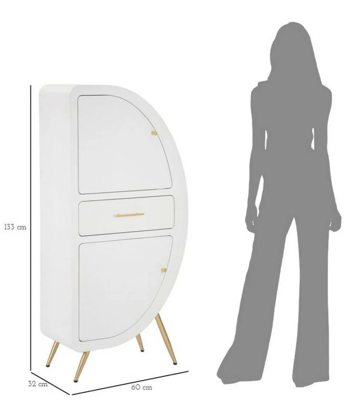 Credenza alta bianca e oro 60x32x133h cm 2 ante e 1 cassetto - Tellier