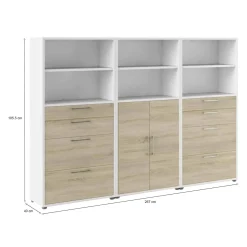 Credenza alta bianca e quercia 267x40x185h cm 2 ante e 8 cassetti - Vinovo